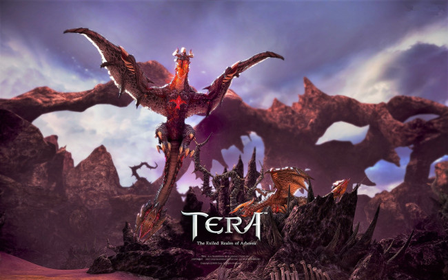 Обои картинки фото видео игры, tera,  the exiled realm of arborea, драконы, скалы