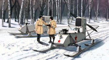 Картинка рисованное армия военные транспорт снег снегоходы лес