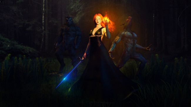 Обои картинки фото 3д графика, фантазия , fantasy, девушка, с, мечом, обортни
