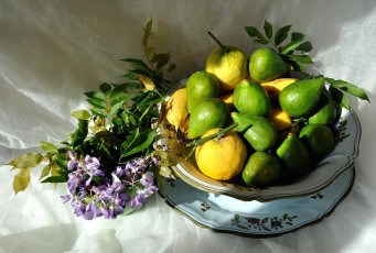 обоя еда, фрукты, ягоды, инжир, лимоны, цветы