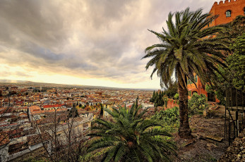 Картинка гранада испания города панорамы тучи дома пальмы