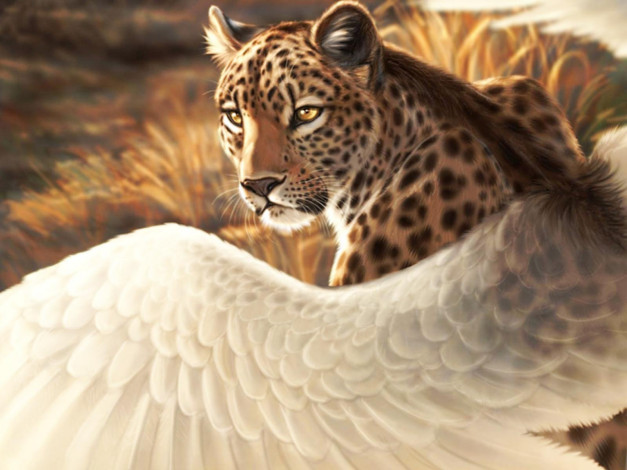 Обои картинки фото рисованные, животные, леопард, крылья