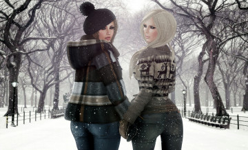 Картинка 3д графика people люди зима подруги девушки