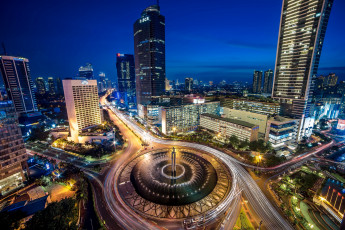 обоя джаккарта , индонезия, города, - столицы государств, ночь, огни, дороги