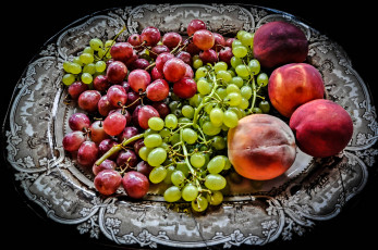 обоя еда, фрукты,  ягоды, персики, виноград