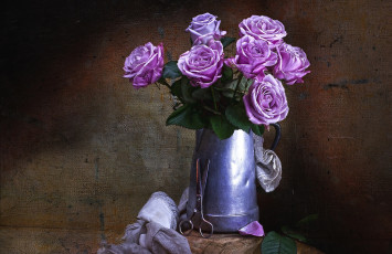 Картинка цветы розы букет ножницы