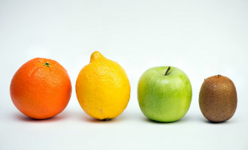Картинка еда фрукты +ягоды киви лимон апельсин яблоко