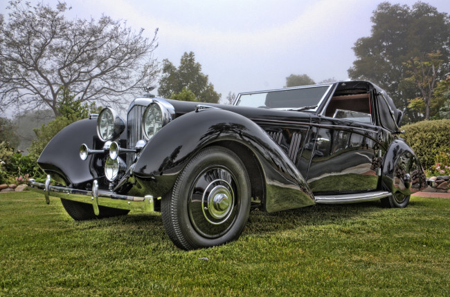 Обои картинки фото 1936 bentley 3 12 litre windover sedanca de ville, автомобили, классика, выставка, автошоу