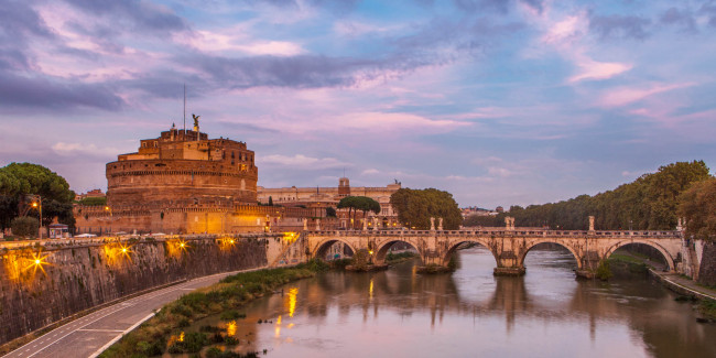Обои картинки фото castel san angelo in rome, города, рим,  ватикан , италия, мост, река, замок