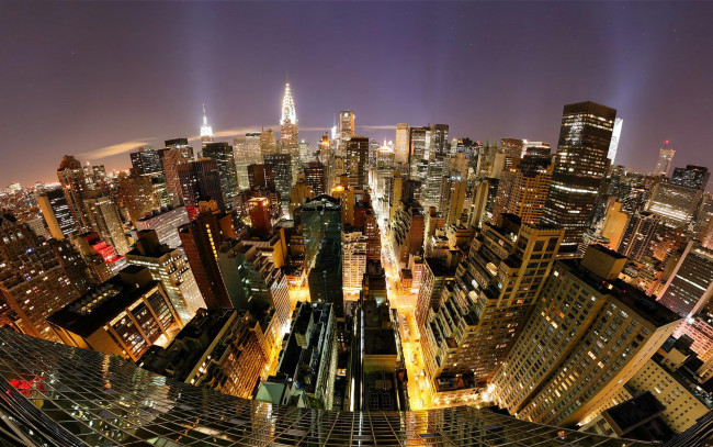 Обои картинки фото города, нью-йорк , сша, дома, город, улицы, вечер, панорама, огни, здания