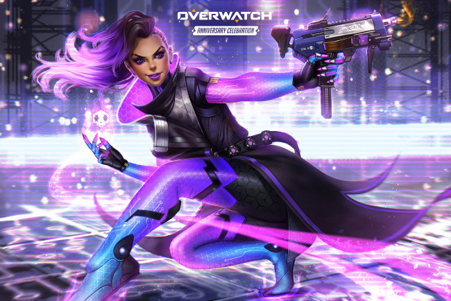 Обои картинки фото видео игры, overwatch, девушка, фон, униформа, пистолет