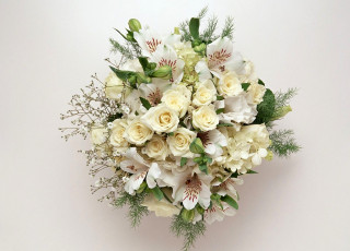 Картинка цветы букеты композиции розы альстромерия гортензия белый