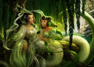 Картинка yangtian li фэнтези существа девушки змеи