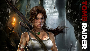 Картинка видео игры tomb raider 2013 грязь лук девушка пещера