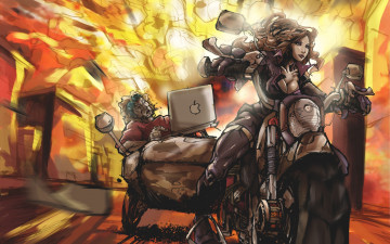 Картинка рисованные люди мотоцикл ноутбук ситуация apple