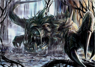 Картинка фэнтези драконы дракон когти пасть дождь вода
