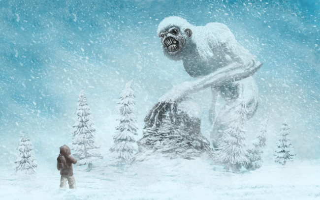 Обои картинки фото снежный человек, фэнтези, существа, буря, человек, снежный
