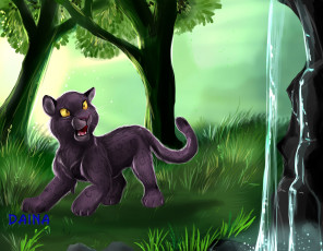 Картинка рисованное животные зверек водопад