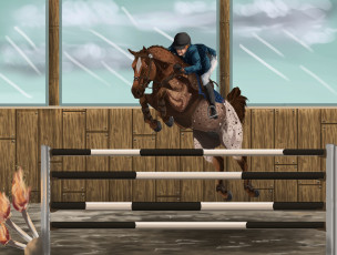 Картинка рисованное животные +лошади лошадь скачки жокей ипподром