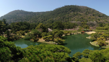 Картинка takamatsu+ritsurin+garden+japan природа парк деревья япония озеро