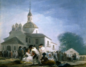 Картинка рисованное живопись церковь храм люди картина обитель в сан-исидро франсиско гойя