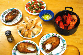 обоя еда, рыбные блюда,  с морепродуктами, жареная, рыба, помидоры, томаты
