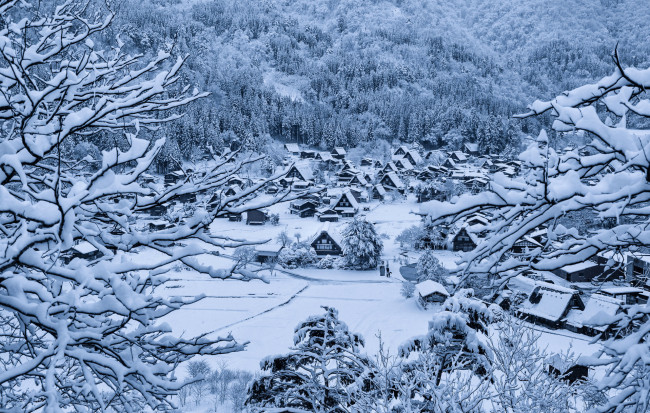 Обои картинки фото города, - пейзажи, дома, снег, зима, деревня, Япония, остров, хонсю, гокаяма, сиракава-го