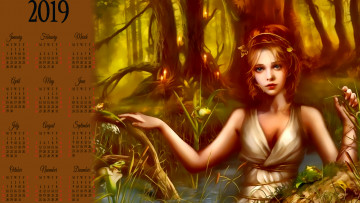 Картинка календари фэнтези растения природа лес девушка деревья