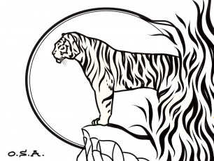 Картинка рисованное животные +тигры тигр скала