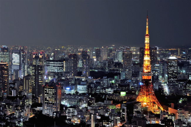 Обои картинки фото города, токио , япония, телебашня, панорама, огни
