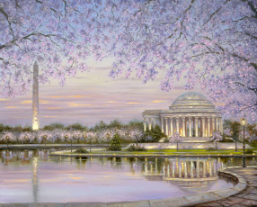 Картинка spring blossom рисованные robert finale painting весна парк цветение озеро