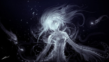 Картинка фэнтези существа девушка локоны монстры свечение