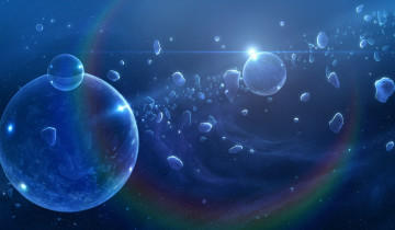 Картинка космос арт астероиды радуга звезда пузыри