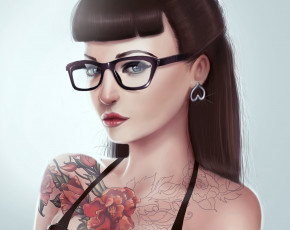 Картинка рисованное люди волосы взгляд девушка тату очки челка арт живопись
