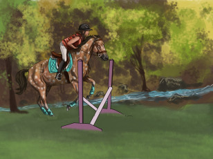 Картинка рисованное животные +лошади лошадь взгляд всадник