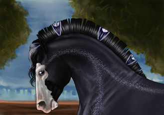 Картинка рисованное животные +лошади грива фон лошадь