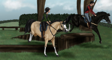 Картинка рисованное животные +лошади лошади всадники