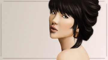 Картинка рисованное люди азиатка волосы девушка губы фон плечо лицо взгляд серьги