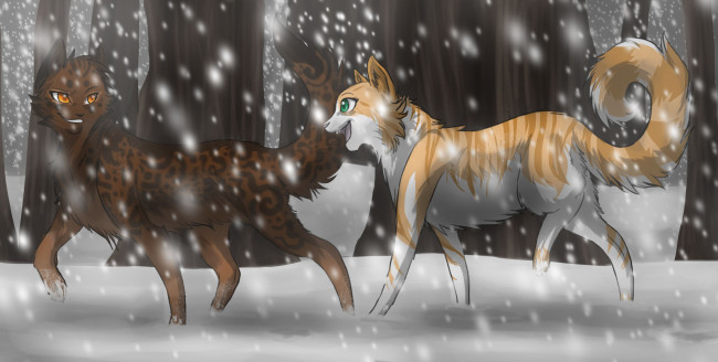 Обои картинки фото рисованное, животные,  собаки, собаки, снег, лес