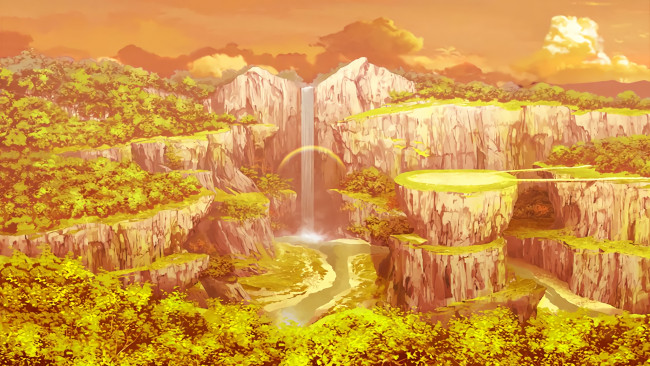Обои картинки фото аниме, sword art online, водопад, горы
