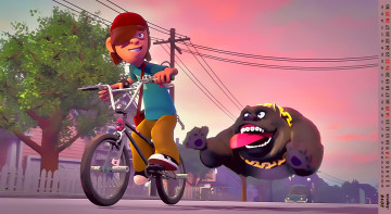 Картинка календари кино +мультфильмы мальчик собака велосипед