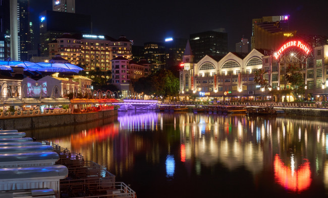 Обои картинки фото clarke quay,  singapore, города, сингапур , сингапур, ночь, огни