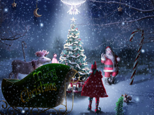Картинка праздничные -+разное+ новый+год упряжка фон олень елка дед мороз