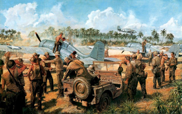 Картинка рисованное армия солдаты техника пальмы