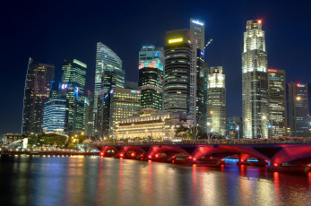 обоя города, сингапур, город, река, ночь