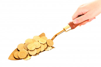 Картинка разное золото купюры монеты деньги лопатка