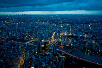 обоя города, токио, Япония, ночь, панорама