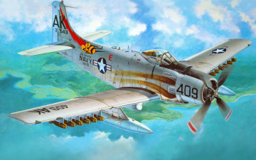 Картинка douglas 1h skyraider авиация 3д рисованые graphic поршневой штурмовик американский