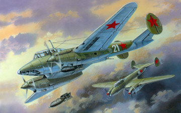 Картинка petlyakov pe авиация 3д рисованые graphic вов пикирующий бомбардировщик бомбометание ссср