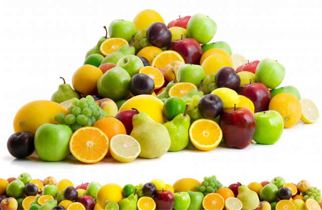 Обои картинки фото еда, фрукты,  ягоды, персики, апельсины, сливы, груши, яблоки, виноград